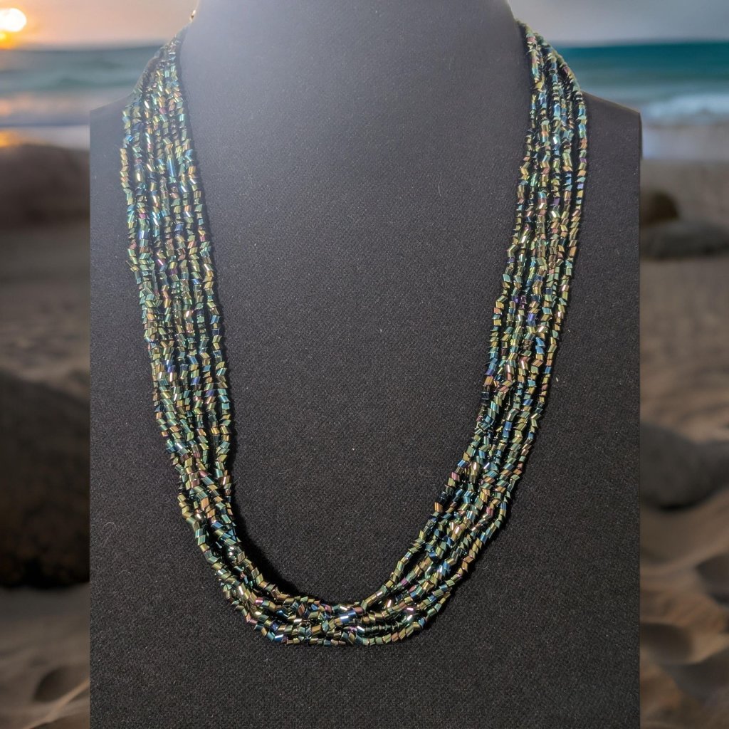 1939 7 Strand Vintage Czech Glass Turbine Knot Box Clasp Beaded Necklace 62$